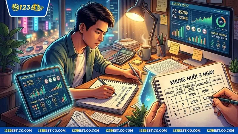 Bảng tính toán tỷ lệ vào tiền chi tiết khi áp dụng phương pháp lô kép bằng là gì cách nuôi lô kép khung 3 ngày.
