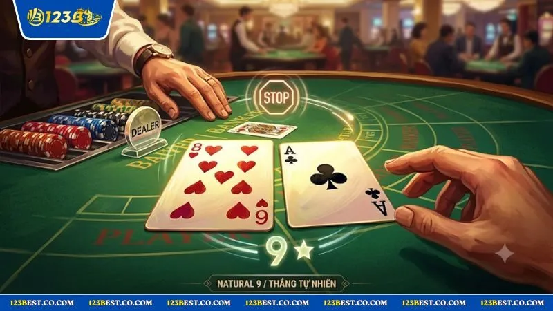 Hai lá bài đầu tiên đạt điểm số tự nhiên thắng ngay không cần áp dụng quy tắc rút lá thứ ba trong baccarat.