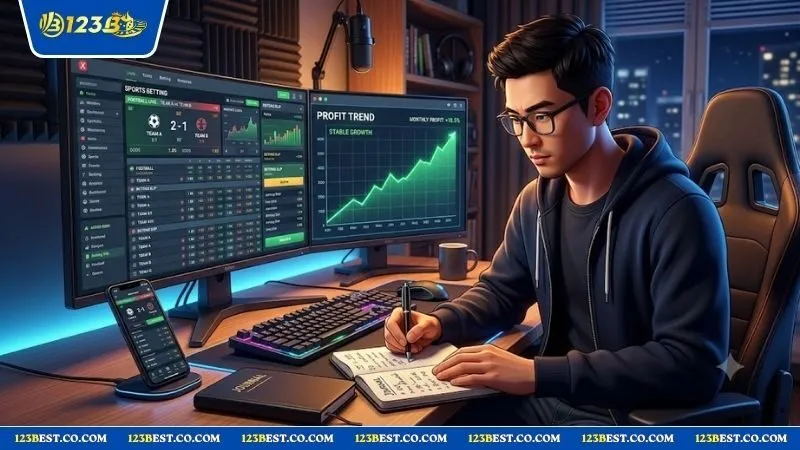 Người chơi tập trung ghi chép nhật ký tài chính để áp dụng quy tắc quản lý vốn cược hiệu quả và bền vững.