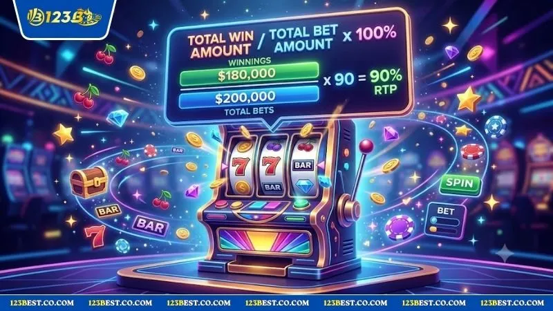 Sơ đồ công thức toán học cơ bản giải thích rtp trong slot game là gì cho người mới bắt đầu