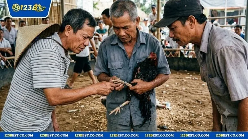 Sư kê dày dạn kinh nghiệm đang áp dụng cách xem vảy gà đòn chuẩn sau các trận thực chiến.