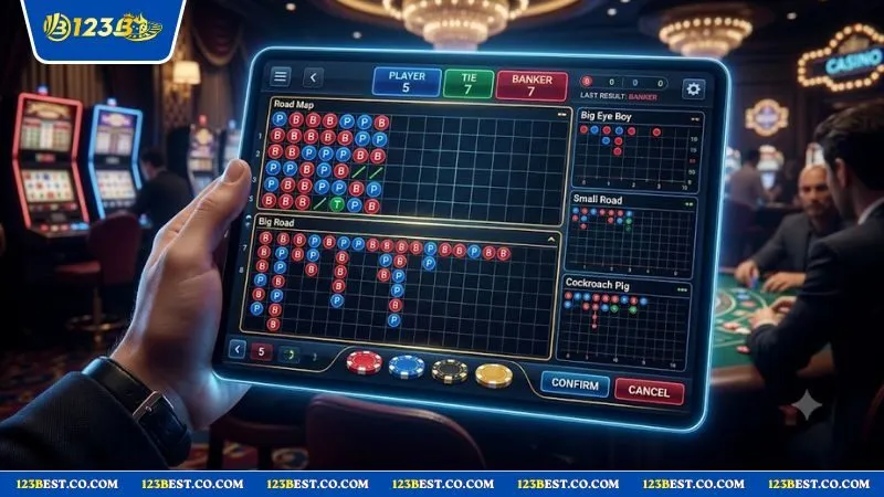 Hình ảnh bảng lịch sử ván bài minh họa cầu 1-1 trong baccarat là gì với các ván cược Banker và Player xen kẽ