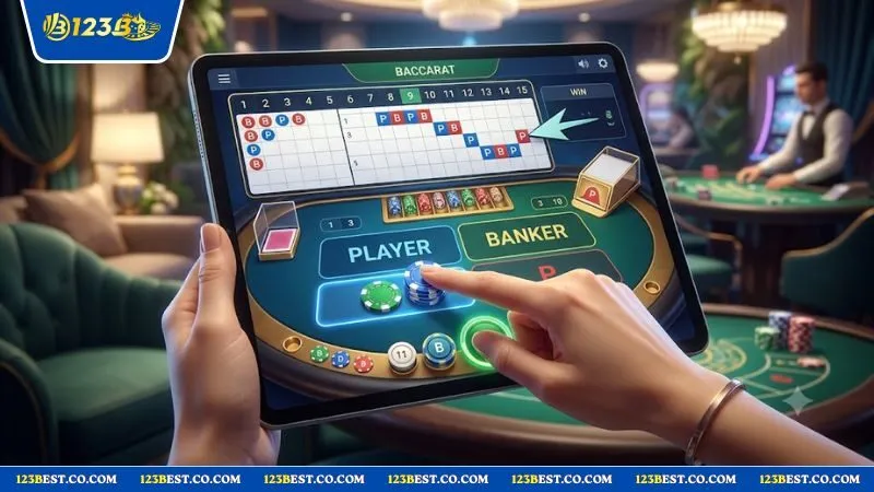 Người chơi đặt cược chip vào cửa Player để theo cầu nhảy 1-1 trong baccarat một cách chuẩn xác